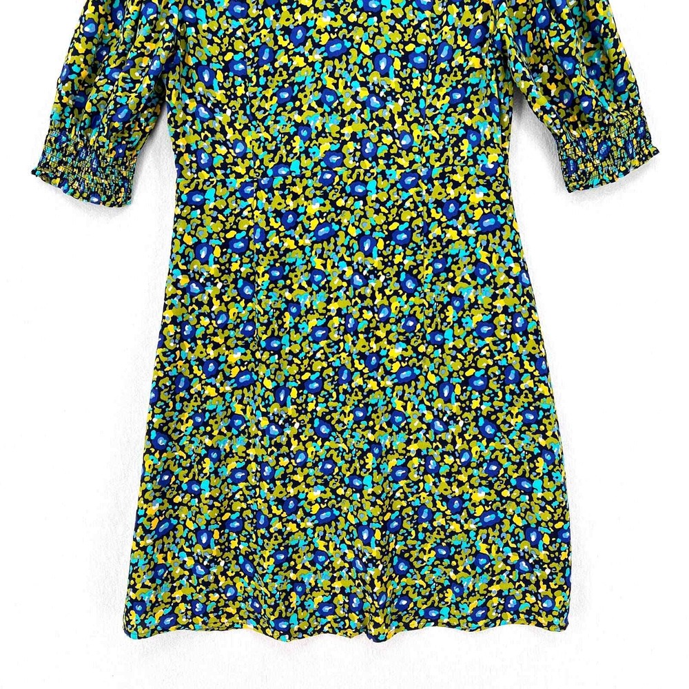 RAILS Roma Abstract Garden Dress Women Small Blue Floral Mini V-Neck Puff Sleeve - Picture 8 of 16